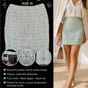 Albert Nipon Tweed Skirt Size 16 Pastel Mint White Textured Classic Chic